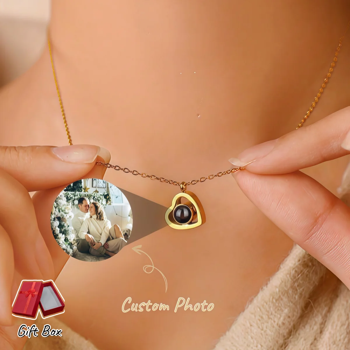 S925 Sterling Silver Heart Projection Necklace Custom Photo Pendant Memory Gift For Women