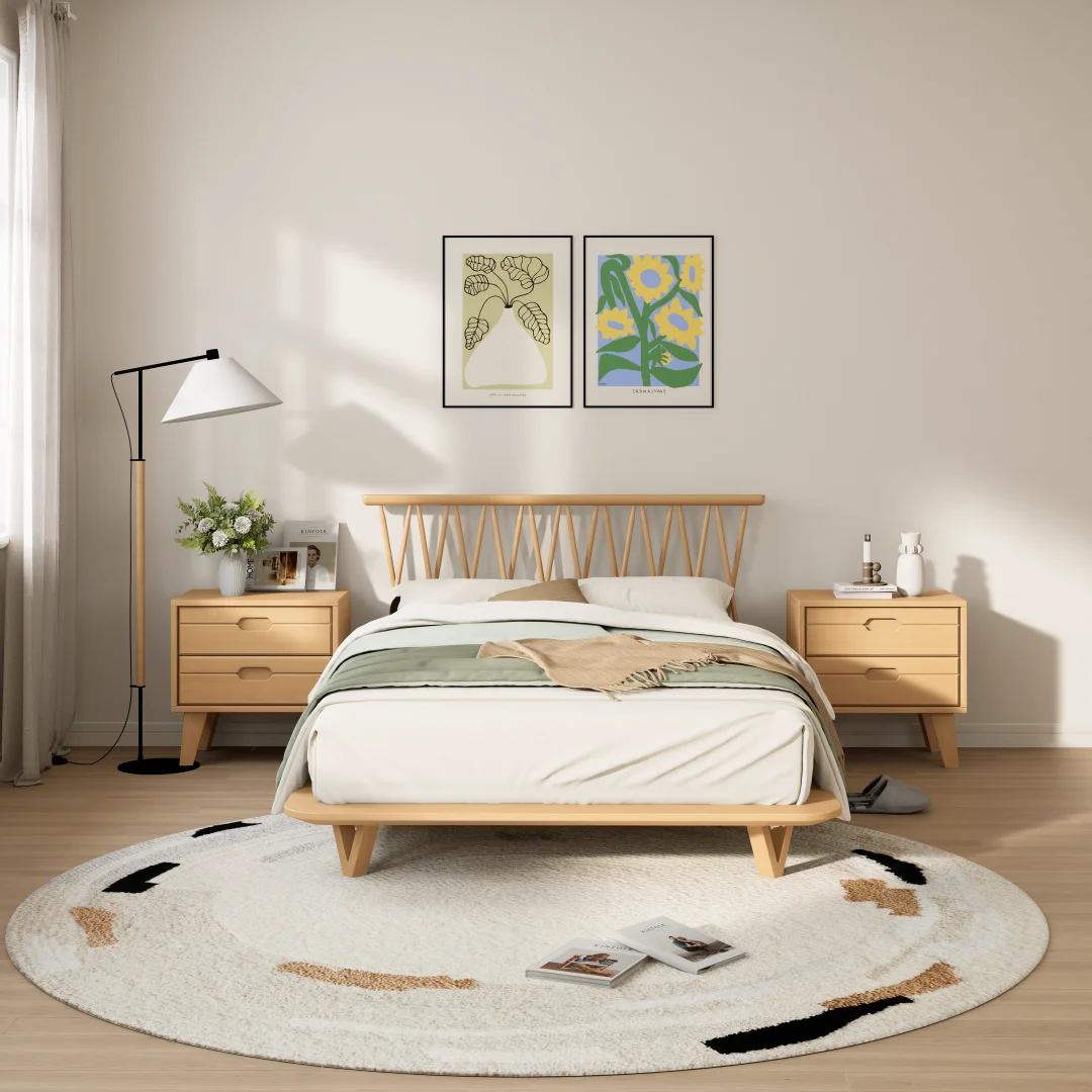 Silent wooden bed frame double bed with noise reduction and super strong construction, ideal for uninterrupted sleep