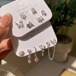 6Pcs Fashion Sweet Heart Stud Earrings For Women Girls Personality Fashion Temperament Earrings Jewelry Accessories Gifts