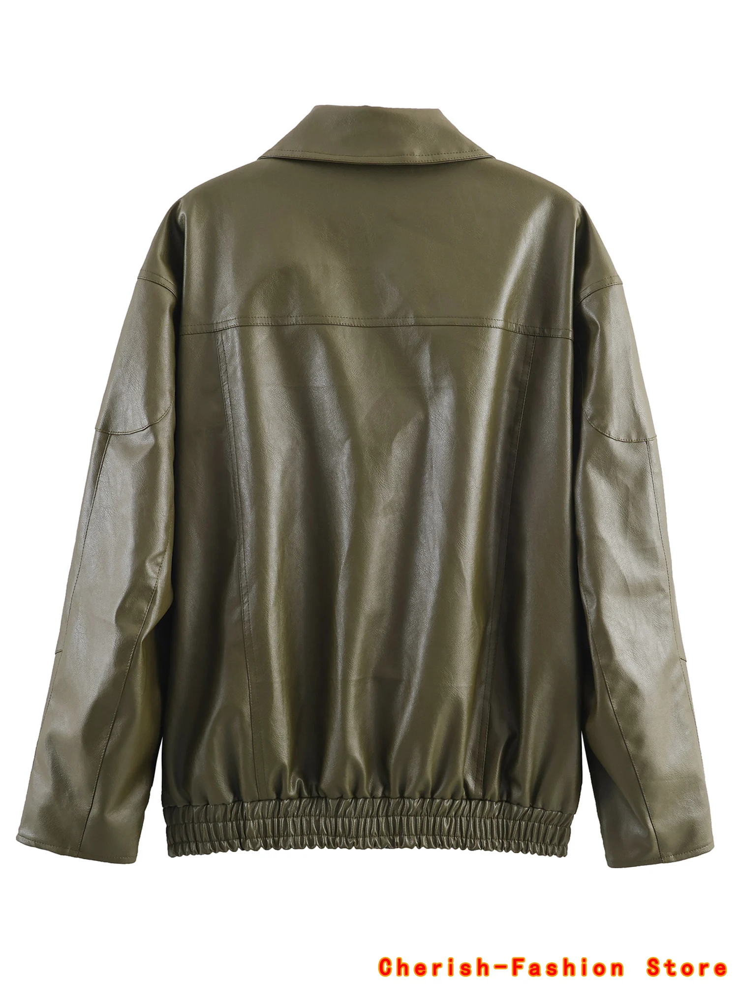 Chaqueta de cuero para motocicleta para mujer, abrigo holgado de manga larga con solapa y cremallera, prendas de vestir exteriores de otoño 2025, abrigos de calle diarios