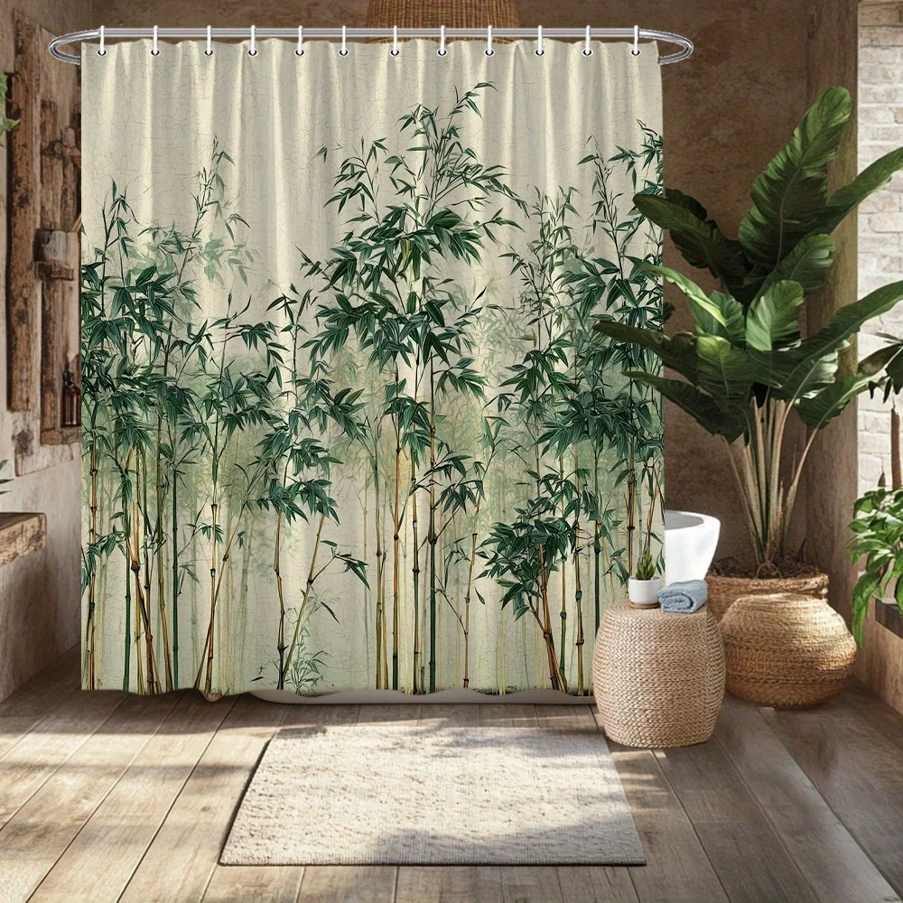 Bamboo Forest Shower Curtain - Serene Green Bamboo Design,Durable Polyester,Fade-Resistant & Machine Washable,Stylish Bath Decor