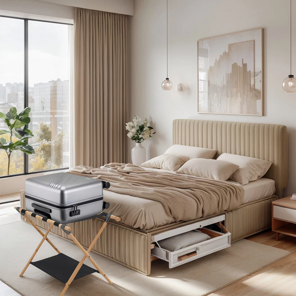 

Бамбуковая подставка для чемодана, складной держатель для чемодана с нейлоновыми ремнями, кронштейн для чемодана для гостевой комнаты, спальни, отеля