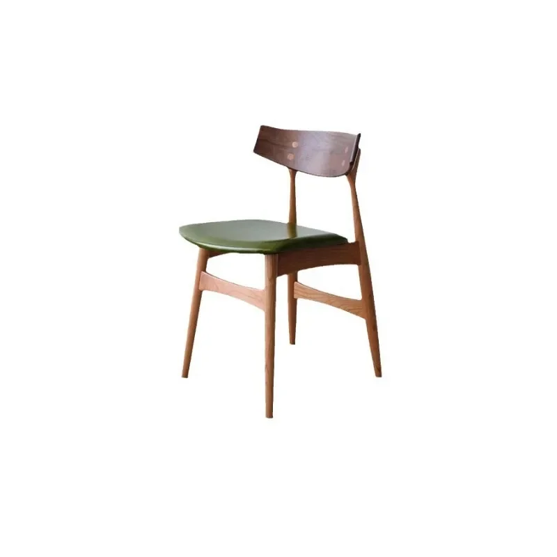 Ocean Wave Dining Chair, Nordic Solid Wood Dining Chair, Modern Simple with Backrest, Cherry Wood, Household Leather Desk Chair