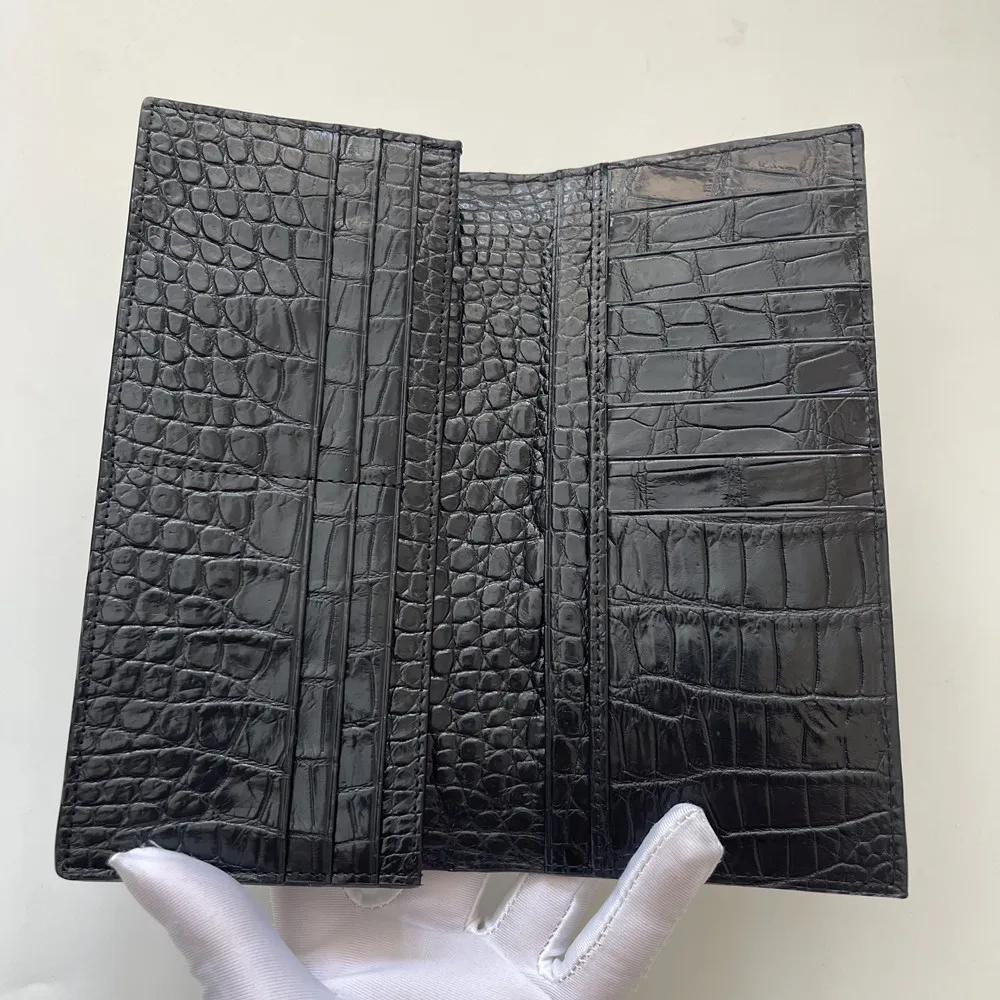 Authentic crocodile belly leather business people long double-fold wallet genuine leather men's handbag fashion suit wallet card