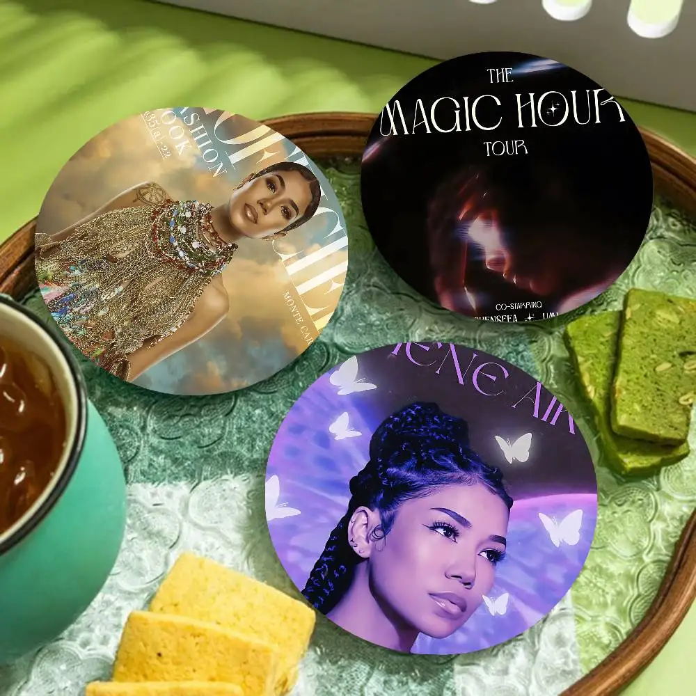 Singer Jhene Aiko Trip Song pattern art painted wooden anti-slip coasters, suitable for decoration of living room kitchenware