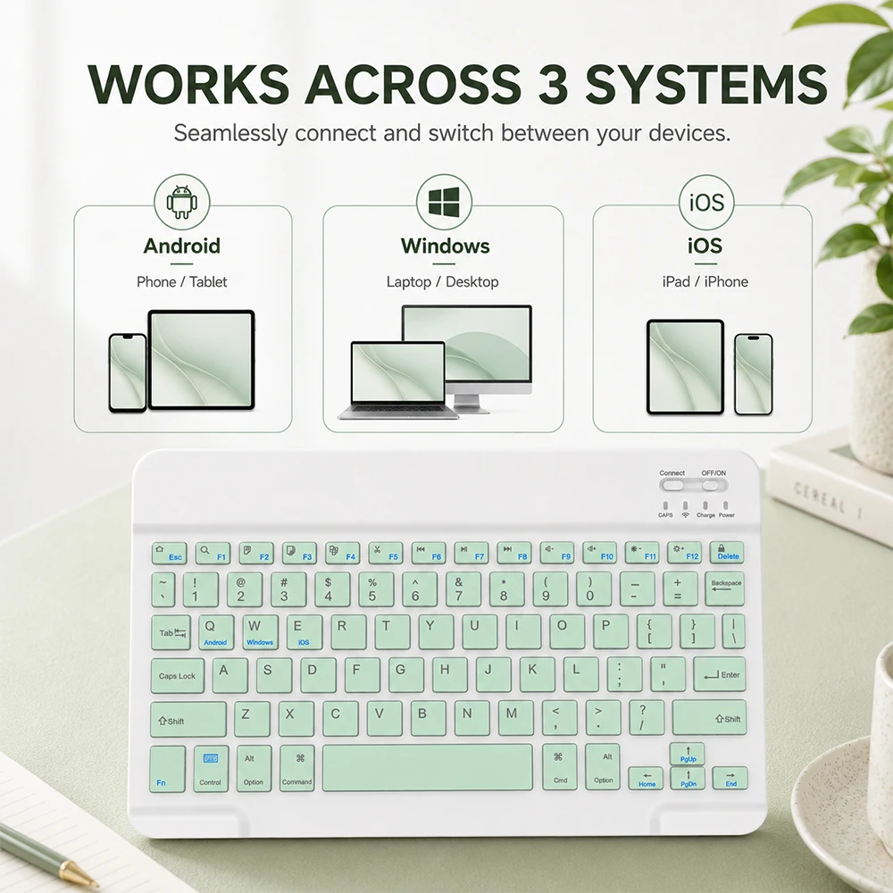 Compact Wireless Bluetooth Keyboard for Android Windows iOS Tablet Phone Laptop, Quiet Typing Portable Office Study Travel Daily