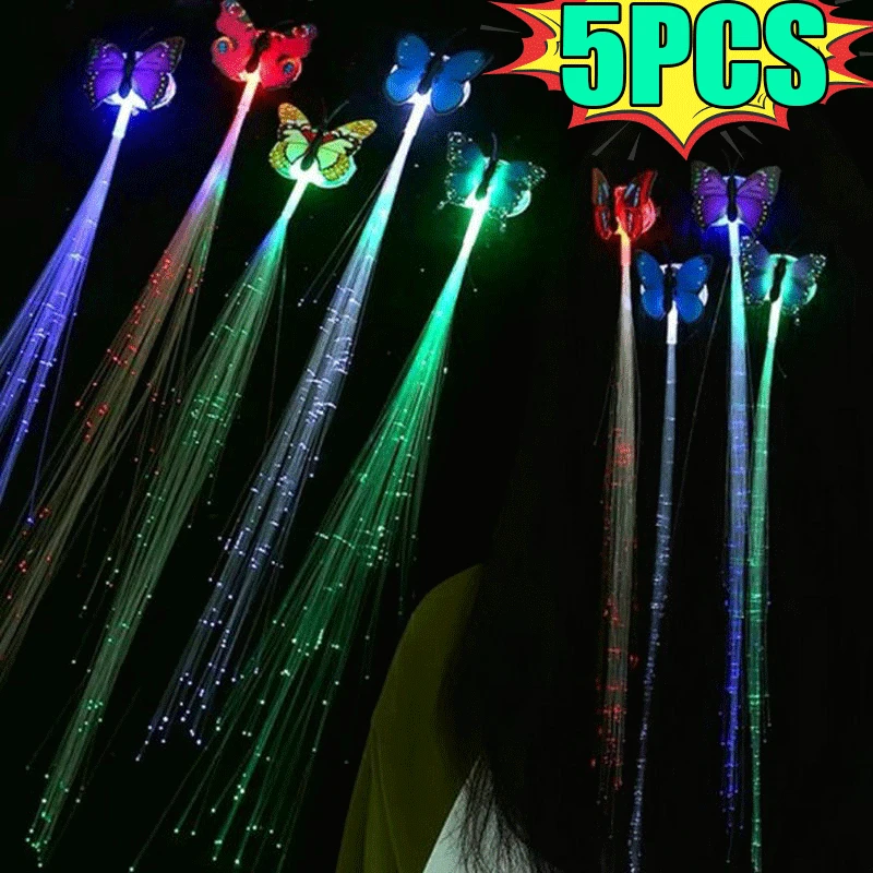 Hair Light Christmas Decorations LED Headband Party Hairlights Halloween Glowing Butterfly Braid Clip Neon Flash Light Glow Rave