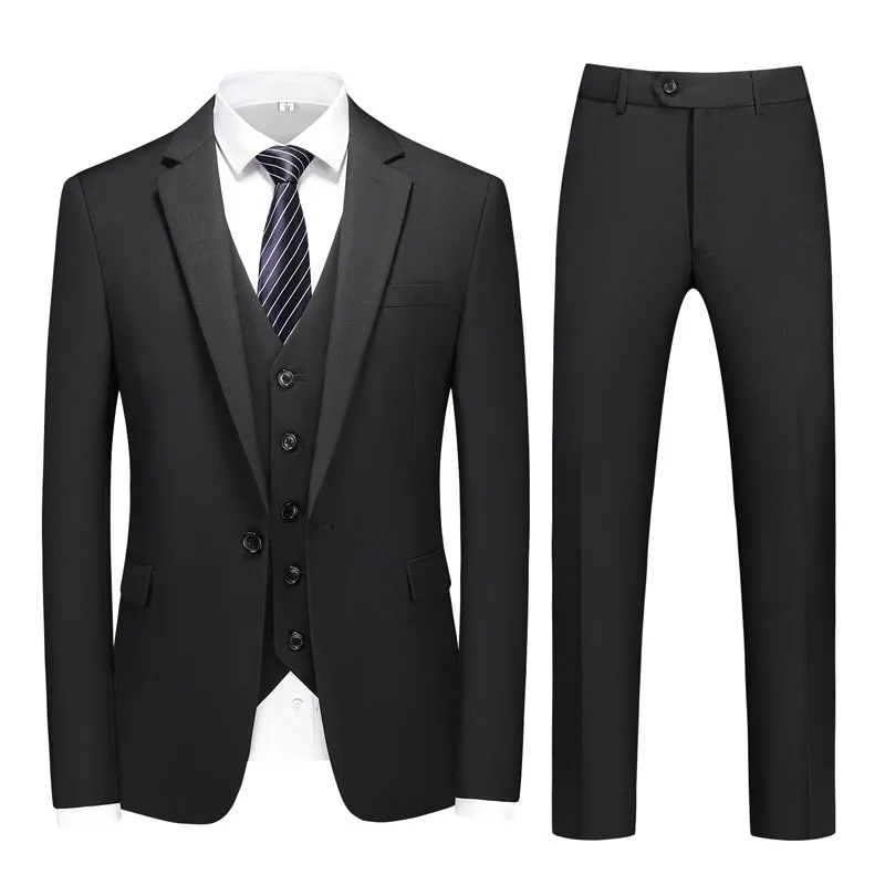 

3-piece Set Men Suit Single Button Elastic Waist Premium Stretch Fabric Business Formal European Fit Luxury Tailored Blazer