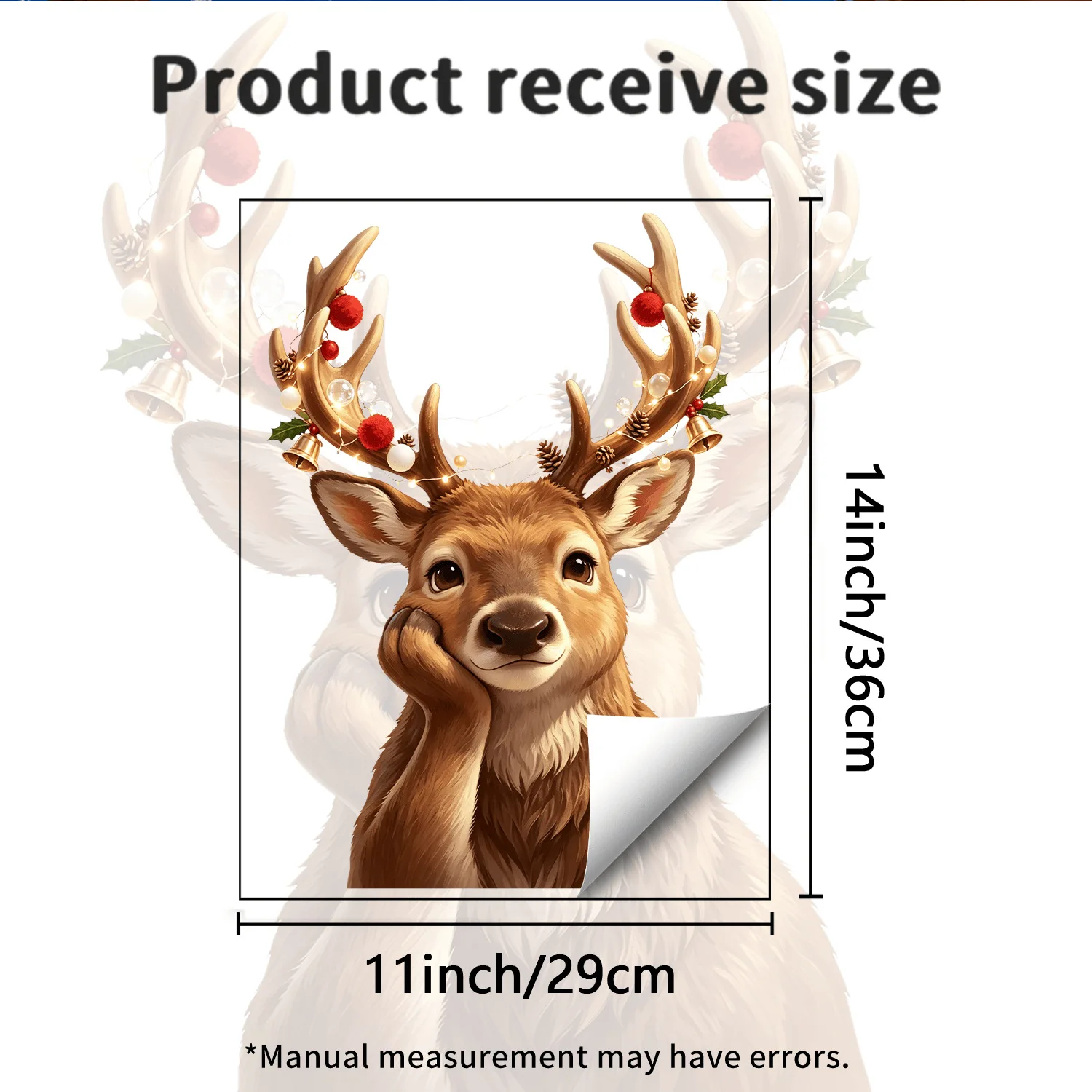 1pcs Christmas Cheek Reindeer Window Static Cling Stickers for Home Store Displays Doors Glass No Glue Waterproof Vinyl Decals