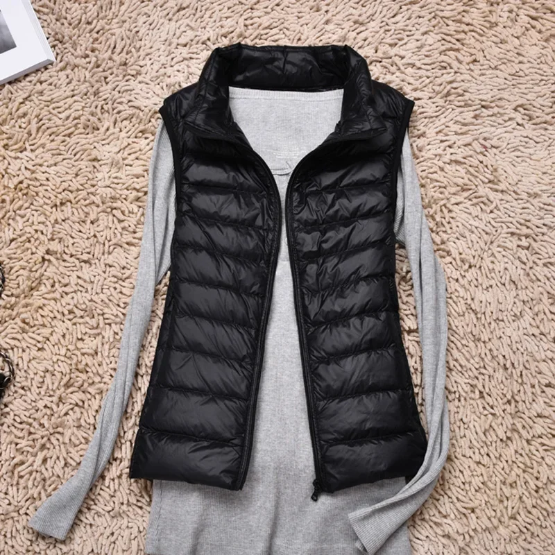 New Women 90% White Duck Down Vest Women\'s Ultra Light Duck Down Vest Jacket High collar Sleeveless Coat Waistcoat Portable