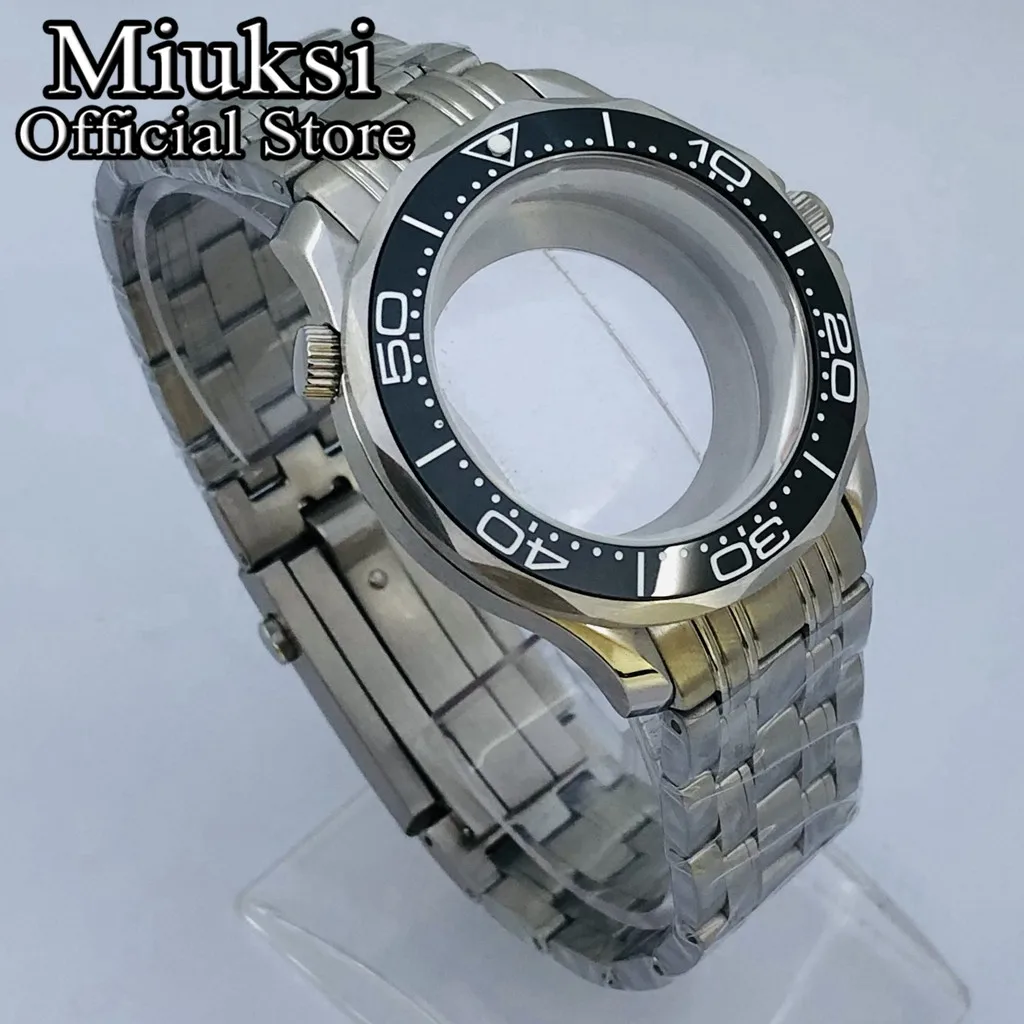 Miuksi 41mm silver watch case ceramic bezel sapphire glass fit NH35 NH36 NH34 movement