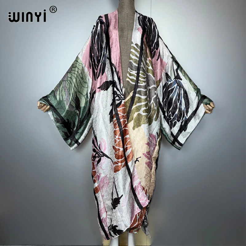 WINYI أفريقيا أنيقة كيمونو فساتين طويلة للمرأة بالأزرار ملابس الشاطئ قفطان الشاطئ التستر فستان الحفلات مثير ماكسي معطف #2