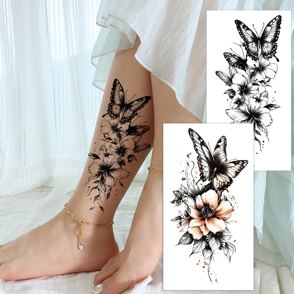 

Waterproof Flower Temporary Tattoos for Women Men Disposable Butterfly Fake Tattoo for Hand Arm Body Art
