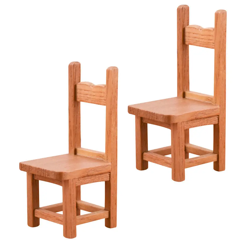 2Pcs Miniature Wood Chairs Chic Decorative Ornaments for Mini House DIY Small Furniture Graduation Project Crafts Photo Props