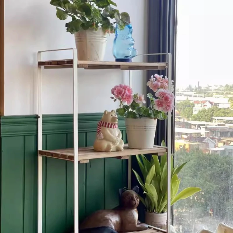 

simple retro old wood color three-layer storage rack flower rack finishing rack