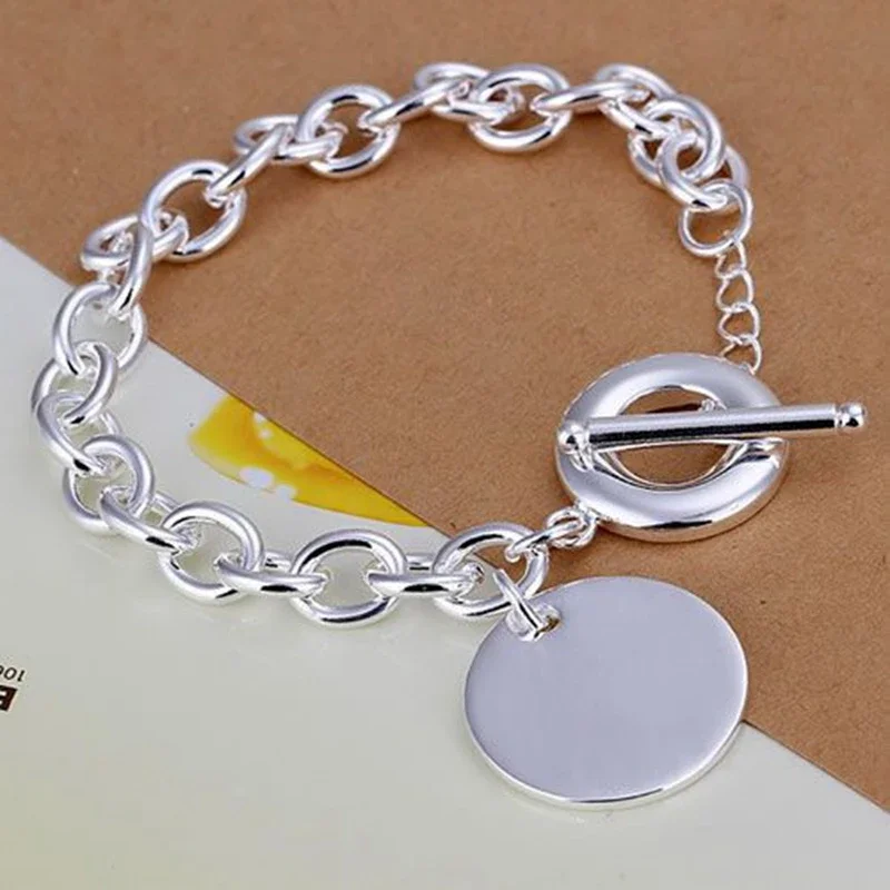 

Popular Christmas Gifts 925 Sterling Silver Round Card Pendant Bracelets for Men's Women Wedding Party Fashion Classic Jewelry