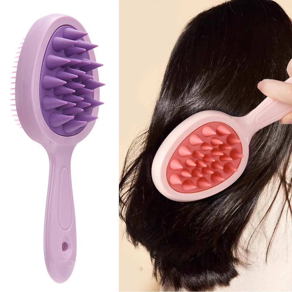 

Double Side Scalp Massage Comb Shampoo Brush Soft Hair Washing Brush Portable Styling Tool Long Handle Dry And Wet Silicone