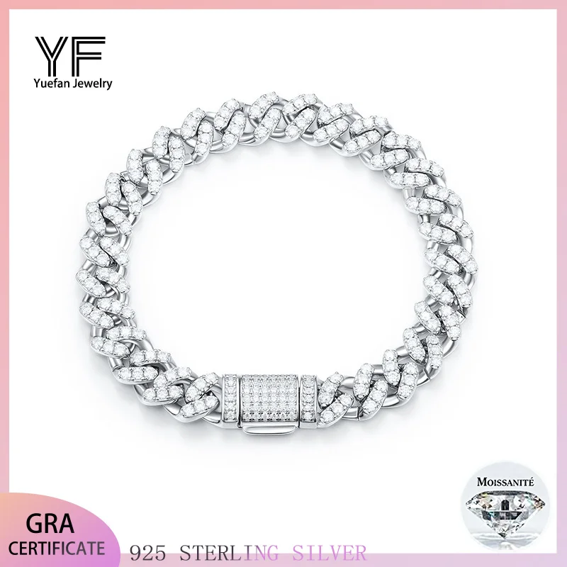 

S925 silver Moissanite 8MM Cuban men's and women's bracelet HipHop full diamond Hip-hop trendy style jewelry Customization