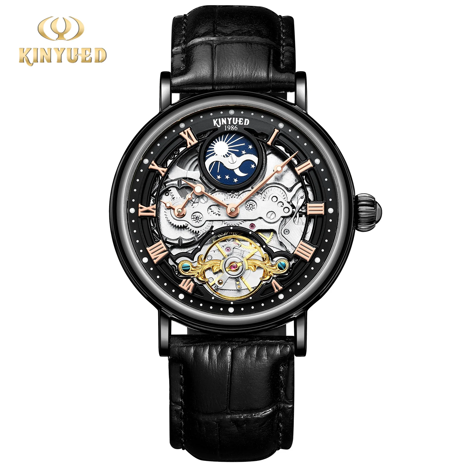 KINYUED full yautomatic mechanical watch waterproof men's watch multifunctional mechanical watch double-sided hollow  J117-2
