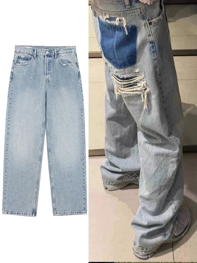 Jean taille haute à jambes larges pour femmes, pantalon en denim décontracté pour documents d\'abonnés, mode rétro, rue haute, ville de Murcia, été,