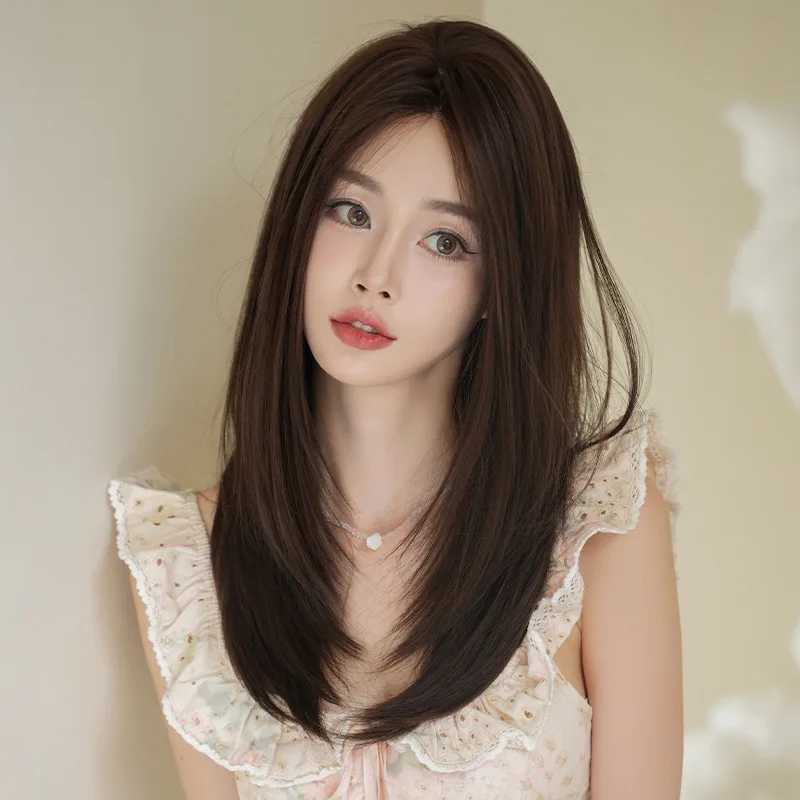 

Long Straight Synthetic Wig Lace Front Natural Looking Heat Resistant Fiber Full Head Costume Party Daily Use Fashion