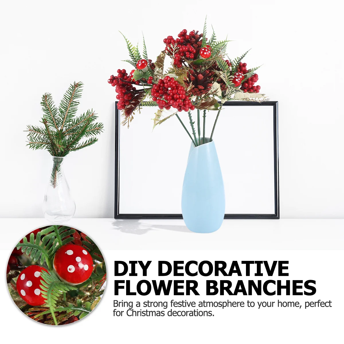 

5 Pcs Christmas Berry Branches Fake Flowers Pine Picks for Wedding Home Decor Artificial Floral Stems Plastic Leaves