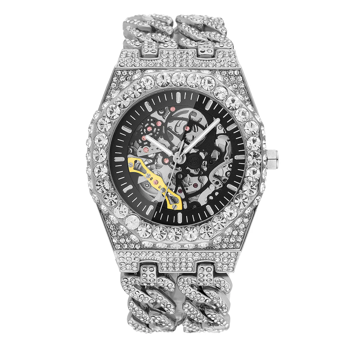 

MiNORiTY [Full Diamond Hip Hop Cuban Chain Splicing Men's Watch/Trendy Niche High-end/Hollow Mechanical Watch Men]