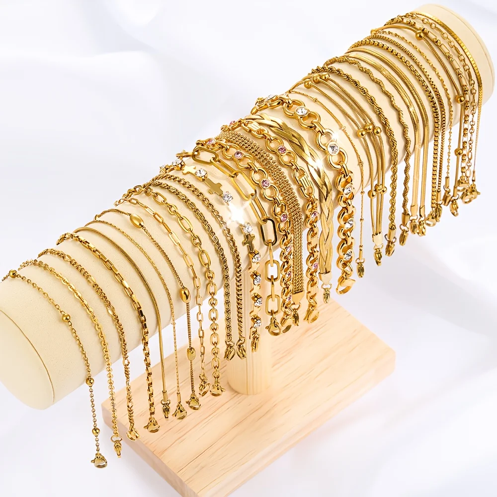 11Pcs【Random】Women's Fashionable Stainless Steel Bracelets, Elegant and Luxurious Non-Fading Women's Jewelry Set, Suitable for Daily Wear and Parties Birthday Gift