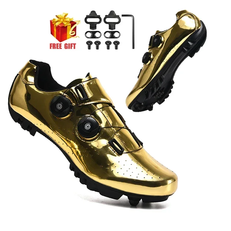 

Cycling Sneakers MTB Men Footwear Road Dirt Bike Racing Women Bicycle Mountain Spd Speed Flat Shoes Cleat Custom Gold