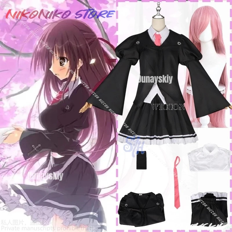 

Anime Galgame Sakura No Uta Cosplay Misakura Rin Costume JK School Uniform Kawaii Black Mini Dress Sweet Goth Lolita Halloween