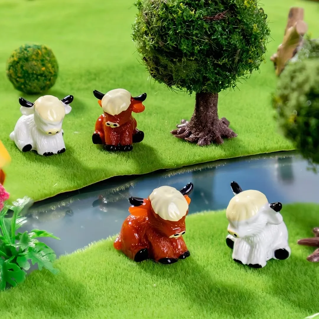 Set of 8 mini cow figurines—cute resin animal ornaments perfect for DIY crafts and dollhouse decoration.