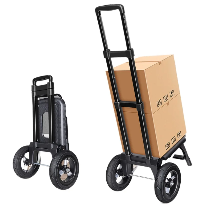 trailer folding small cart household shopping grocery small cart pulling goods pull rod cart for outdoor large wheeled handcart