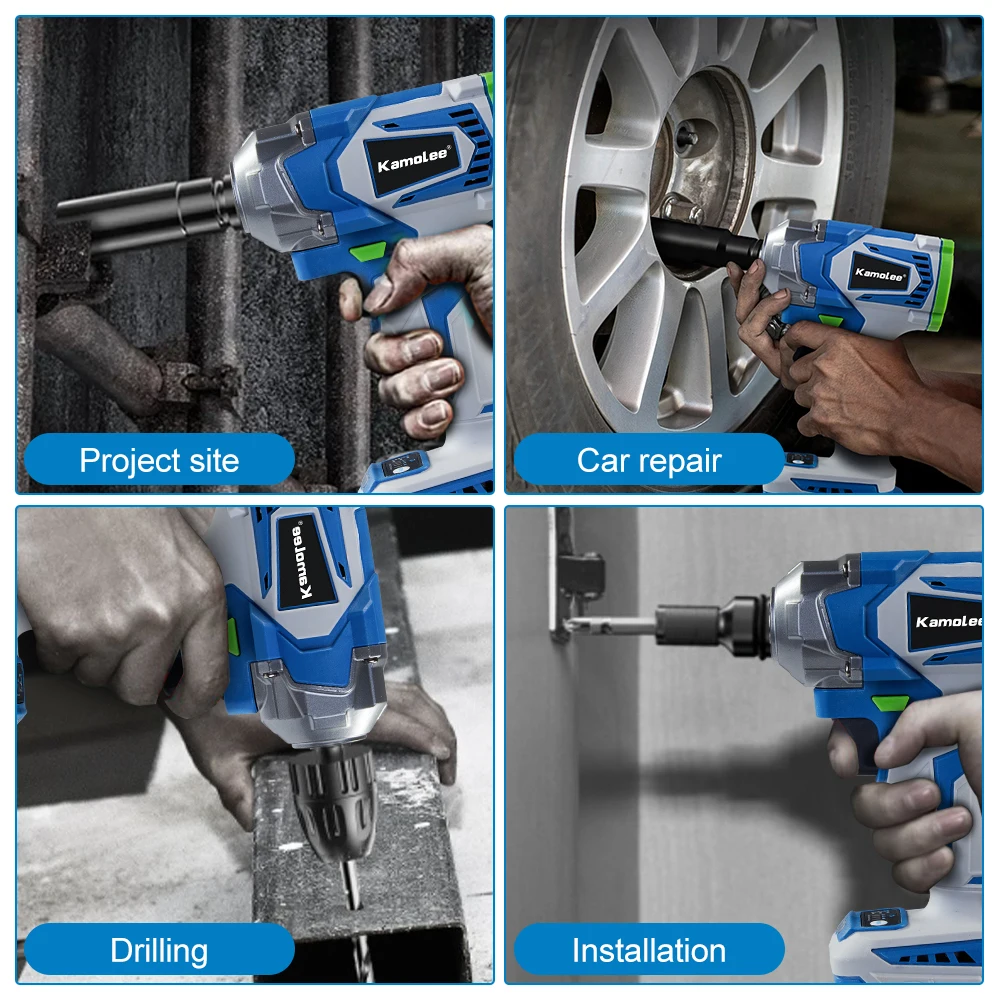 Kamolee-llave de impacto eléctrica sin escobillas, Torque de 1200n. M, 1/2, 1/4 pulgadas, batería de iones de litio para batería Makita de 18V