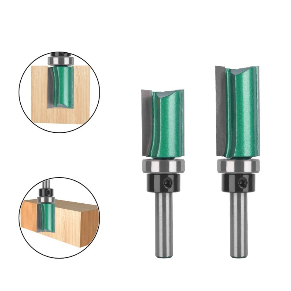 Bearing Straight 8x19 Paint Green Woodworking Milling Cutter Handle with Bearing Straight Double-edged Profile Trimming