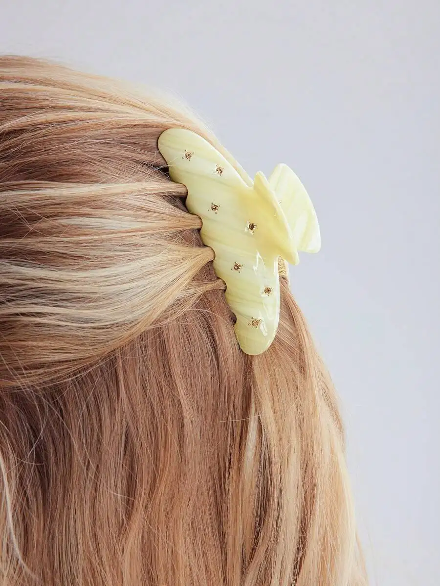 

Yellow Acetate Mini Claw Clip With Inlaid Gems Hair Accessory