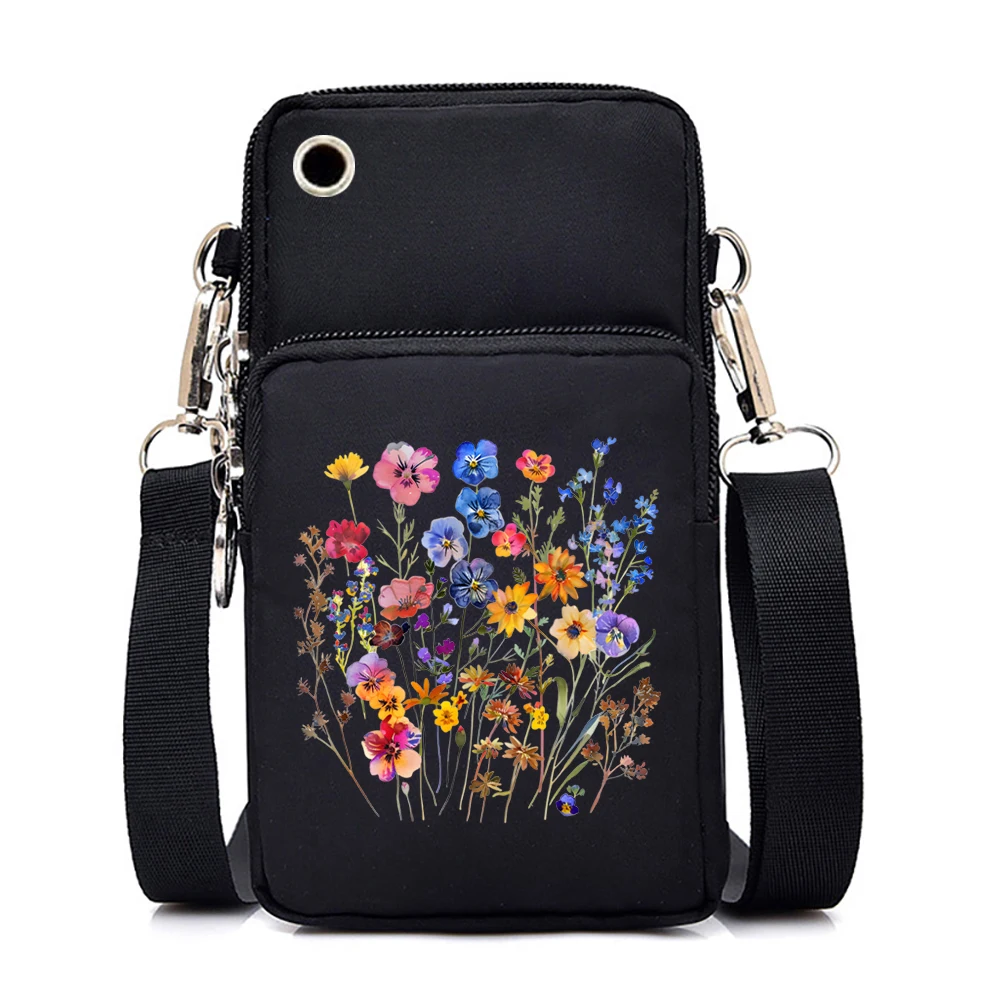 Boho Style Wildflowers Vintage Mobile Phone Bags Women Men Fashion Flower Trend Shoulder Bags Casual Girls Small CrossBody Bag