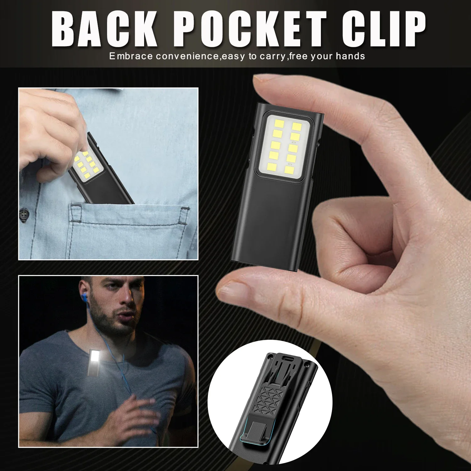 Powerful LED Flashlight USB Rechargeable LED Lights Night Running Safety Lights Pocket Torch Emergency Light Hands Free