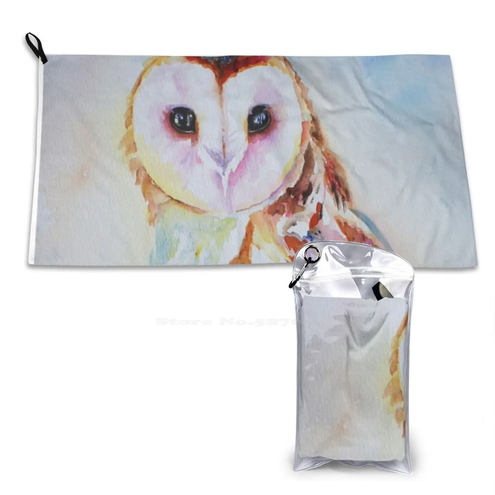 Barn Owl Gym Outdoor Sports Fitness Towel Bath Washcloth Barn Owl Watercolor Exotic Bird Wildlife Nature Isabel Salvador