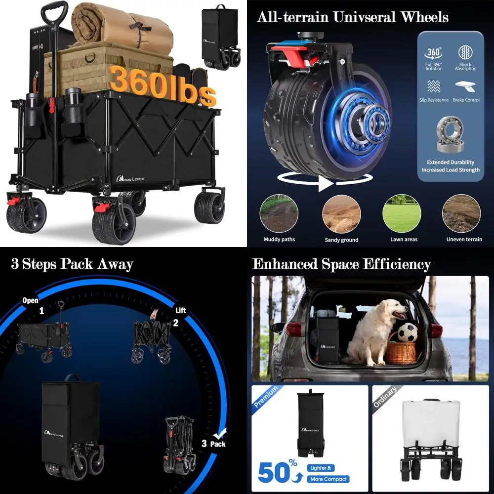 Heavy-Duty 220L Collapsible Utility Wagon Cart with All-Terrain Big Wheels for Outdoor Activities