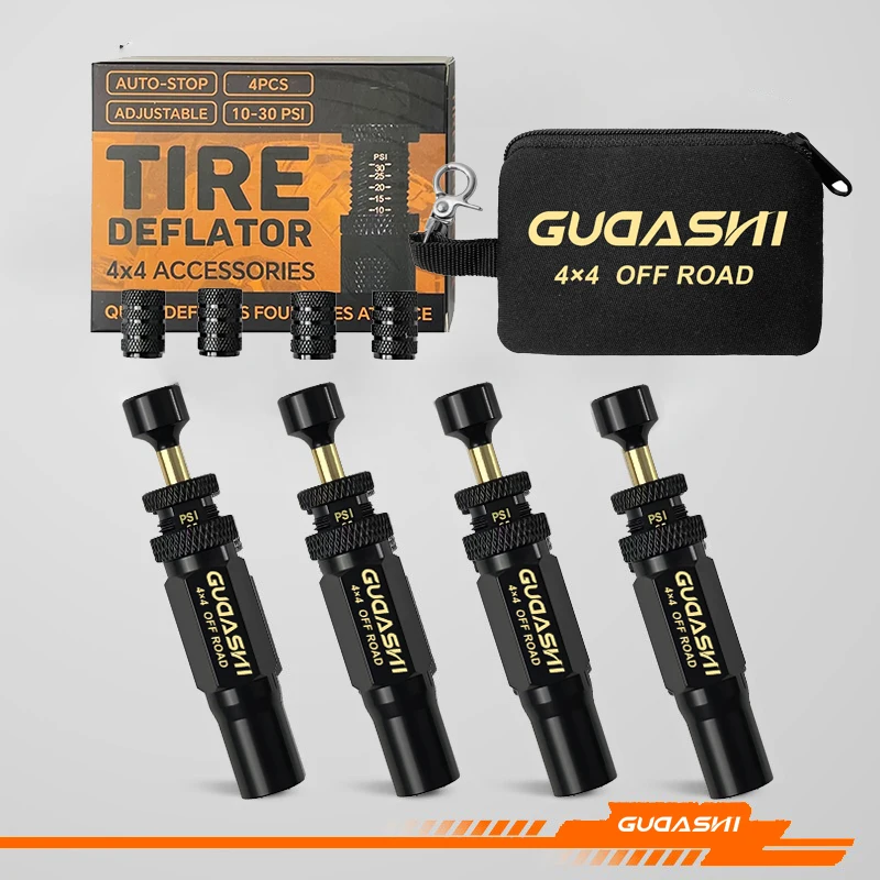 4pcs Tire Pressure Reduction Kit 10-30 PSI/0.7-2.1 BAR Auto-Stop Deflator Valve Set for Offroad Motorcycle SUV and Truck Tires