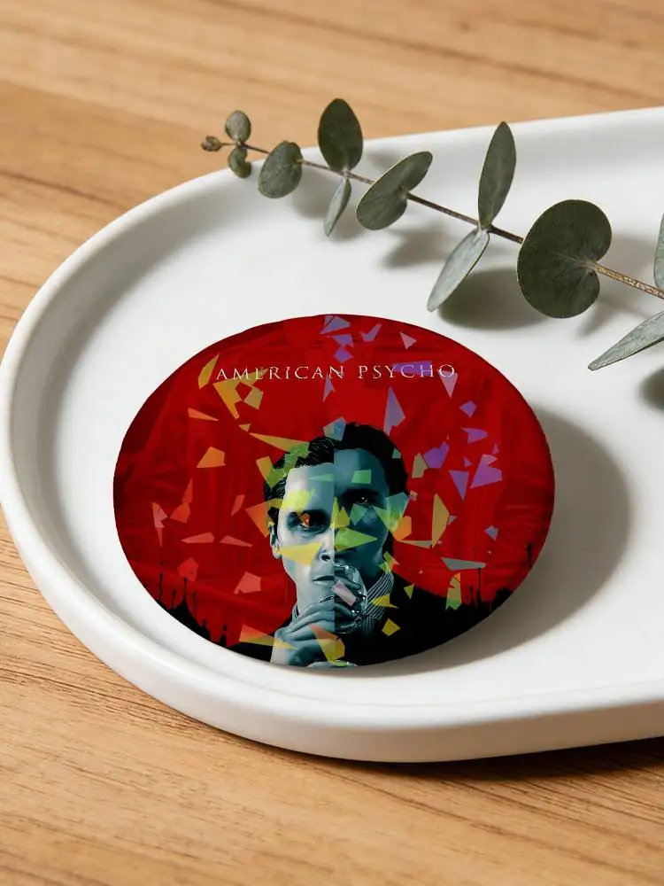 A-American Fashion P-Psycho Film Round Badge Lapel Pins for Backpacks Briefcase Laser Brooch Clothes Gifts
