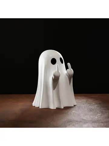 Cute Middle Finger Ghost Statue, Small Halloween Decor for Home, Centerpiece for Coffee Table, Adorable Horror Figure