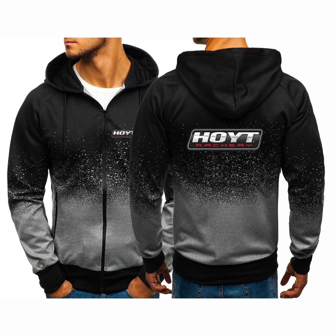 Hoyt Archery Men New Spring And Autumn Print Casual Zipper Fashion Hoodie Gradient Color Comfortable Versatile Coat Sportswear