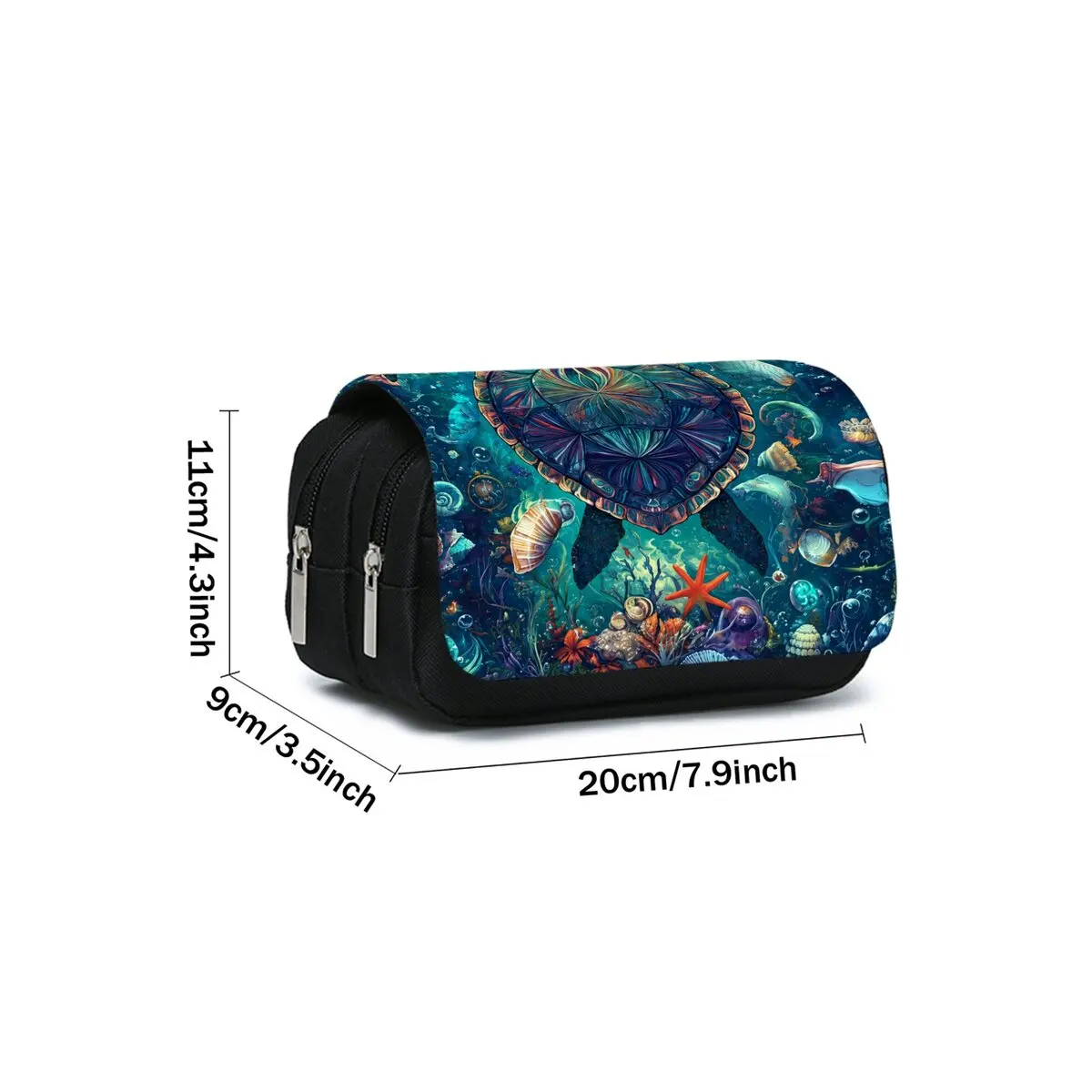 Sea Turtle Coral Print Double Layered Flip Pen Case for Boy/Girl Best Gifts 2D Cartoon School Supplies Pencil Case for Children