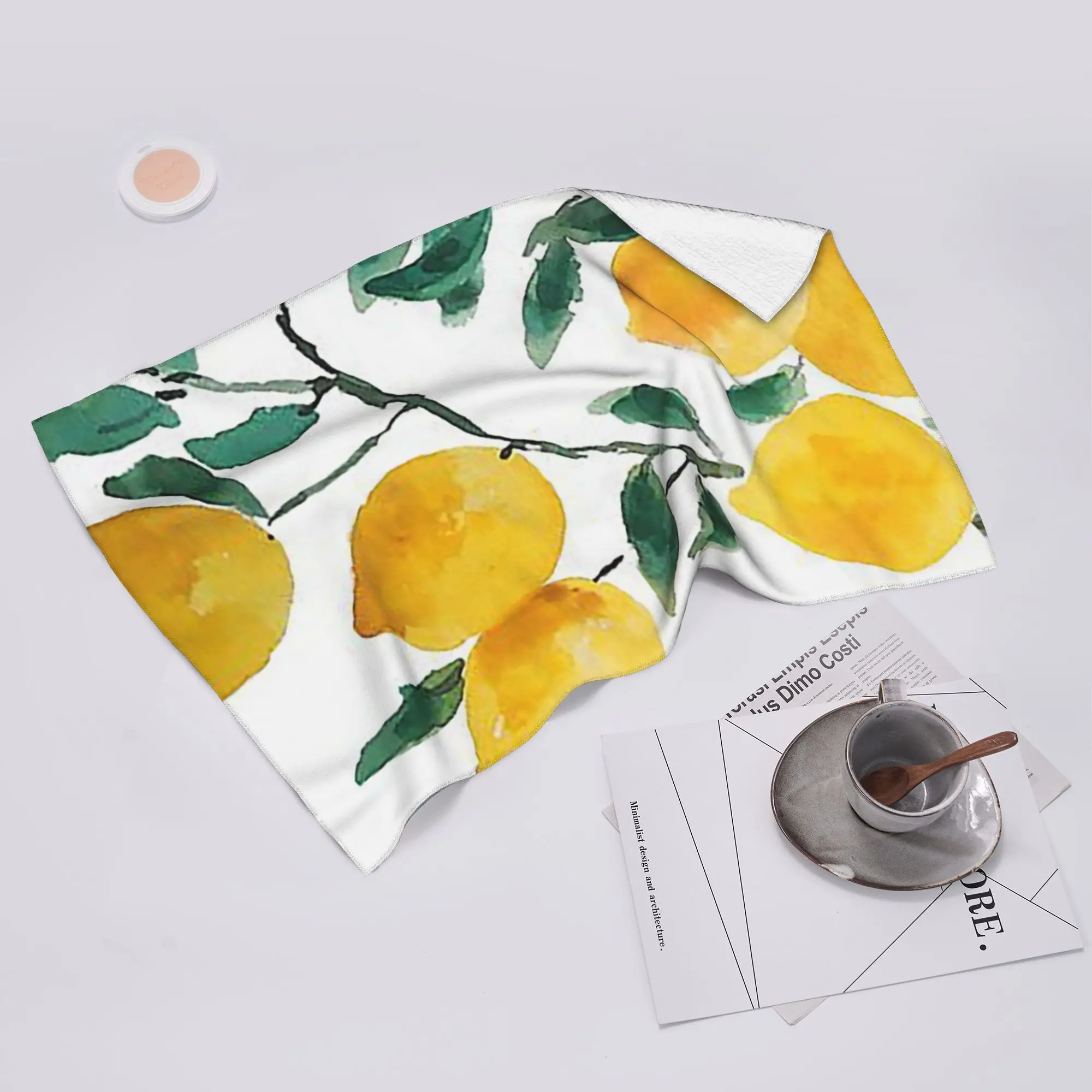 Custom hand painted yellow lemon watercol Soft Face Towel Quick Dry Pool Bath Cotton Towels Absorbent Quick