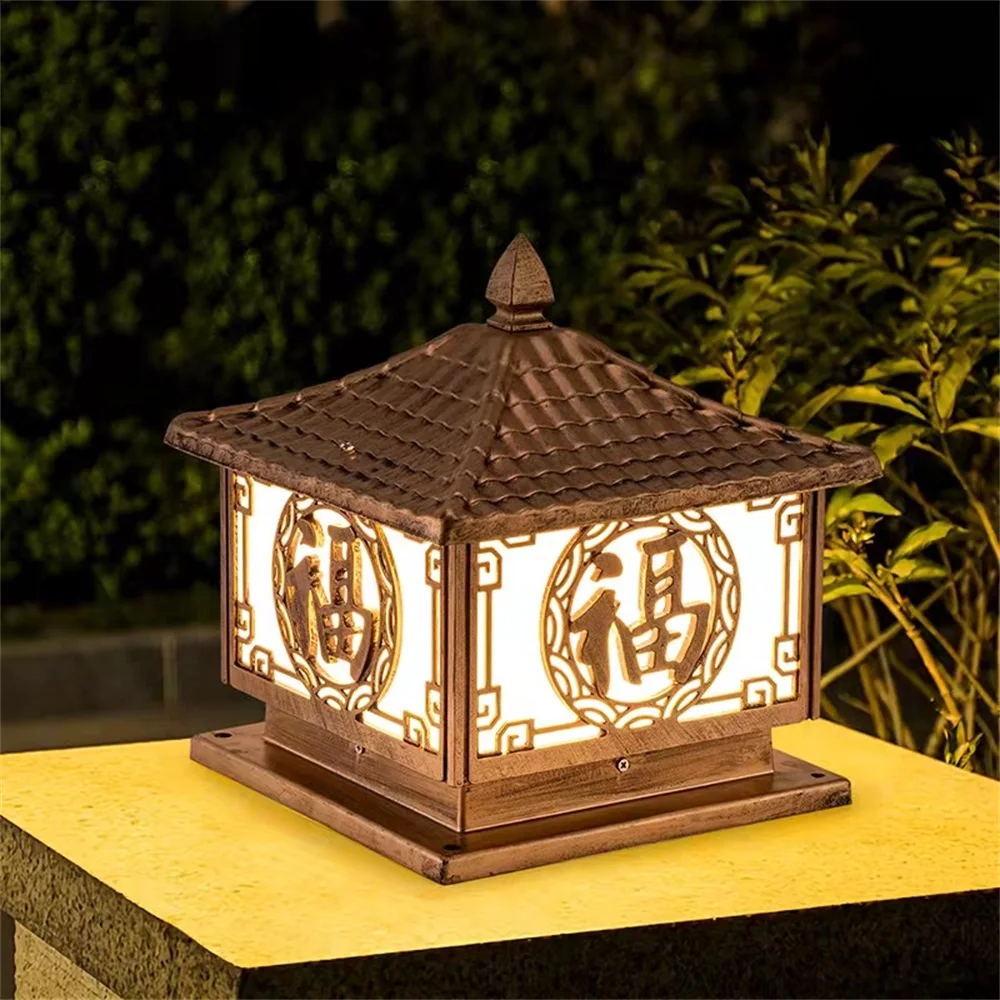 AFRA Black Lawn Lamp Outdoor Retro LED Lighting Waterproof Classical for Home Villa Path Garden Solar