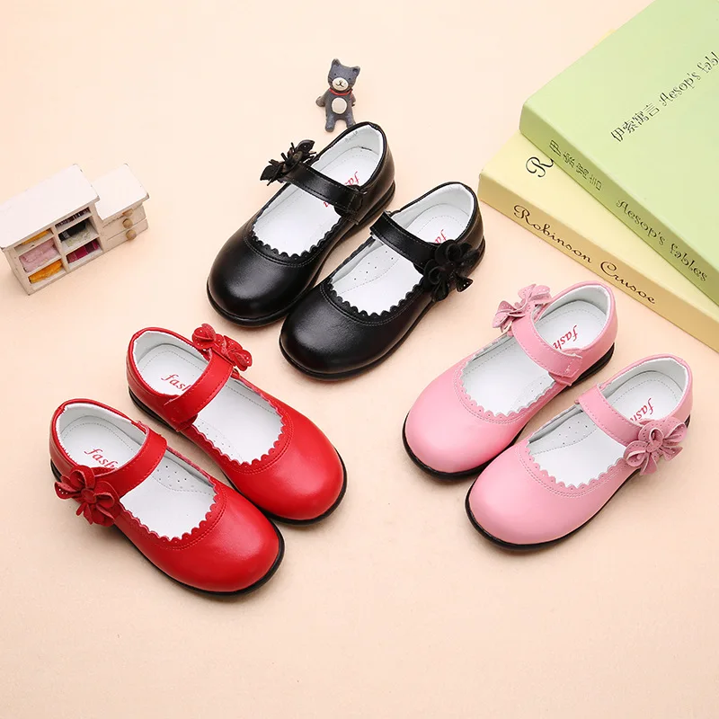 Children Shoes Girl Princess Shoes Flower Pattern Glossy Student Performance Hosting Props Shoes Kid Party Scene Leather Shoes