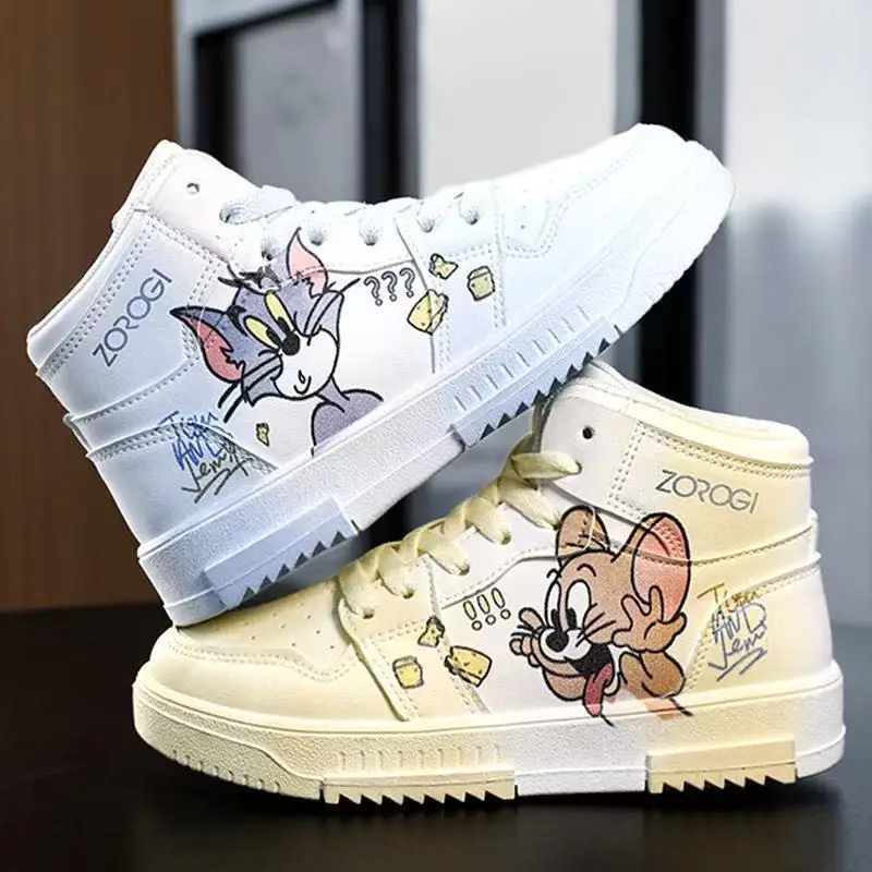 

r‌eal pictures new autumn cat and mouse cartoon colorful plus big size kids fashion board shoes women canvas Casual Shoes flats