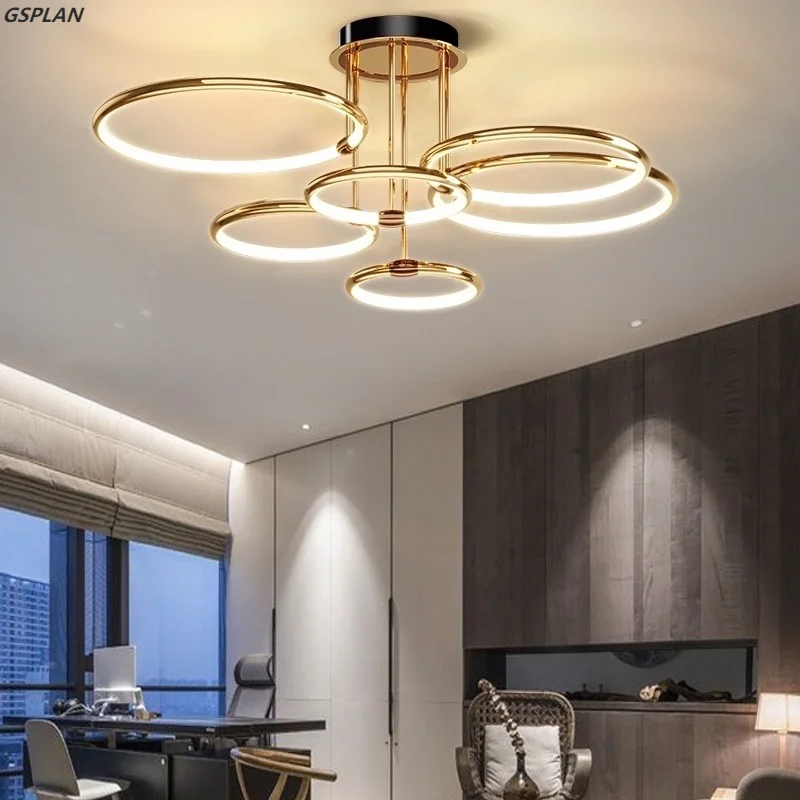 Modern And Simple Design LED Chandeliers For Living Rooms, Bedrooms, Restaurants, Kitchens, Ceilings, Chandeliers, Gold Rings,