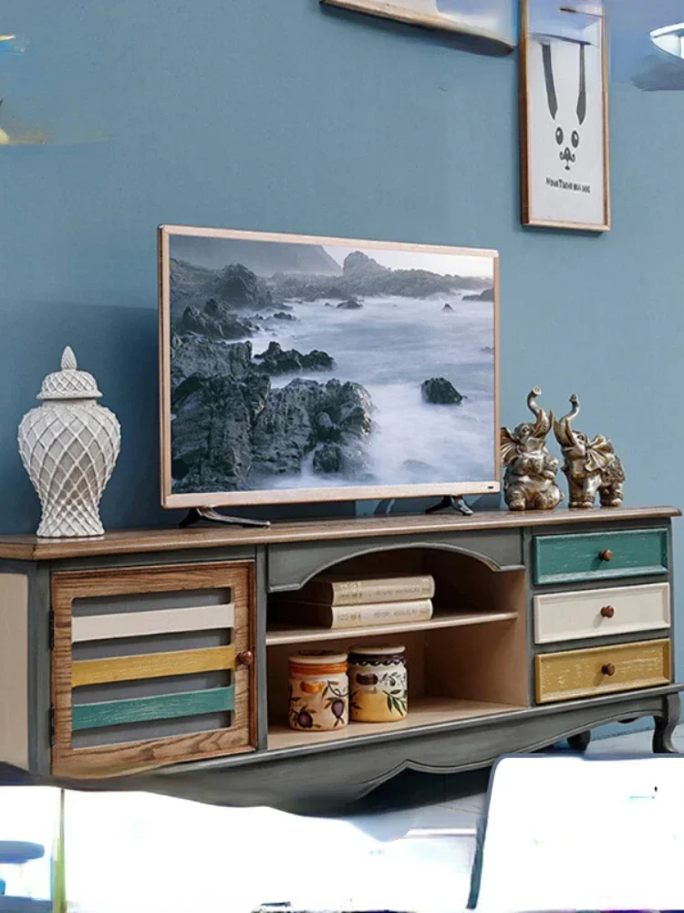 

Шкаф для телевизора 1,8 м для гостиной, окрашенный винтажный напольный шкаф для хранения, три ведра, комбинация одного низкого шкафа